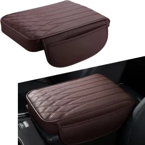 1 PC Car Armrest Box Pad with Storage Pockets, Heightening Function, Six-second Rebound Design, 12.59In x 8.66In x 1.96In Durable Vehicle Protective Cover, Universal for Most Cars (Coffee)