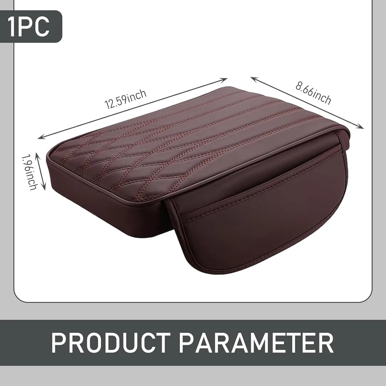 1 PC Car Armrest Box Pad with Storage Pockets, Heightening Function, Six-second Rebound Design, 12.59In x 8.66In x 1.96In Durable Vehicle Protective Cover, Universal for Most Cars (Coffee)