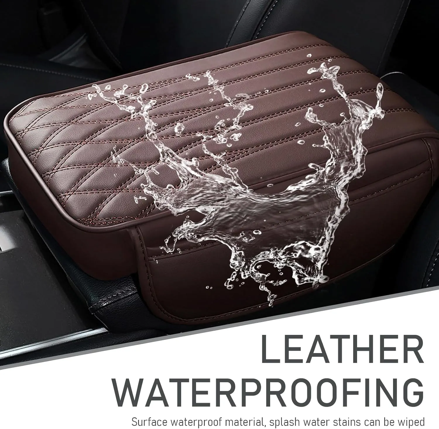 1 PC Car Armrest Box Pad with Storage Pockets, Heightening Function, Six-second Rebound Design, 12.59In x 8.66In x 1.96In Durable Vehicle Protective Cover, Universal for Most Cars (Coffee)