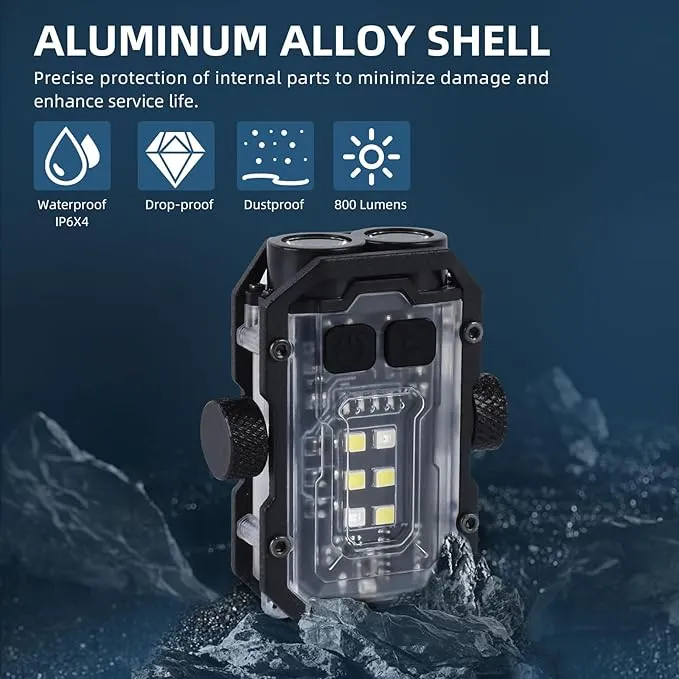 1000 LM LED Small Powerful Flashlight with COB Side Light, USB Rechargeable LED Keychain Flash Light, 8 Lighting Modes with Clip, IPX4 Waterproof, and Tail Magnet (White)