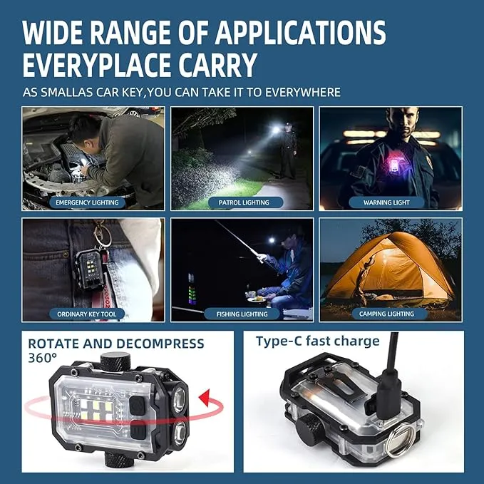 1000 LM LED Small Powerful Flashlight with COB Side Light, USB Rechargeable LED Keychain Flash Light, 8 Lighting Modes with Clip, IPX4 Waterproof, and Tail Magnet (White)