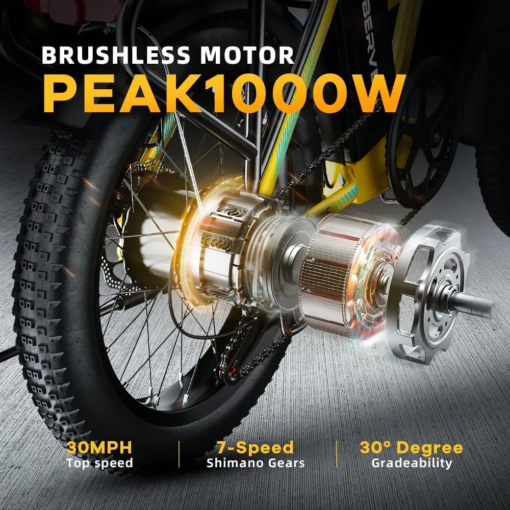 1000W Folding Electric Bike, 48V Large Removable Battery E Bike, 30 MPH, 80 Miles Max Range, 20" Fat Tire Electric Bike for Adults, Adult Electric Bicycles for Long