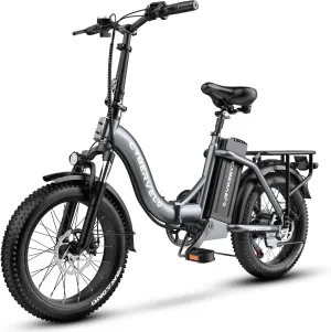 1000W Folding Electric Bike, 48V Large Removable Battery E Bike, 30 MPH, 80 Miles Max Range, 20" Fat Tire Electric Bike for Adults, Adult Electric Bicycles for Long