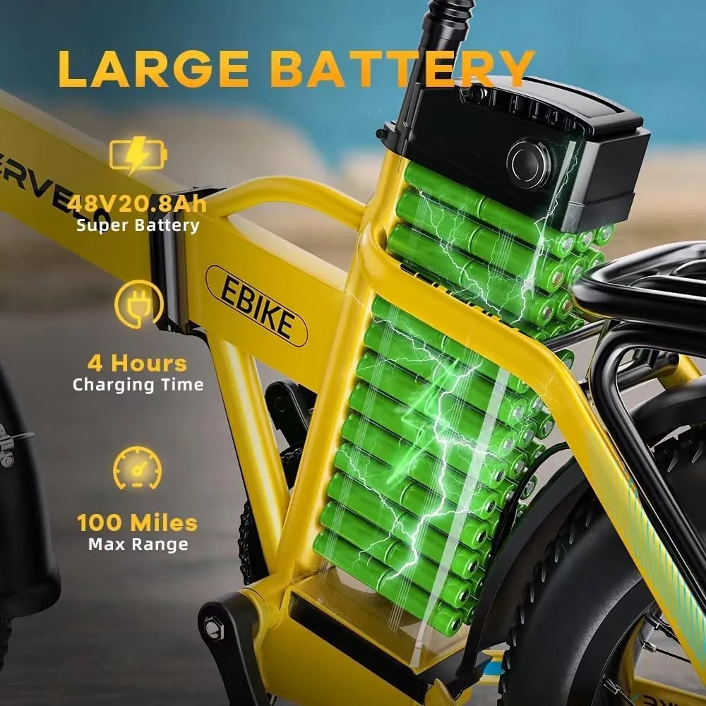 1000W Folding Electric Bike, 48V Large Removable Battery E Bike, 30 MPH, 80 Miles Max Range, 20" Fat Tire Electric Bike for Adults, Adult Electric Bicycles for Long
