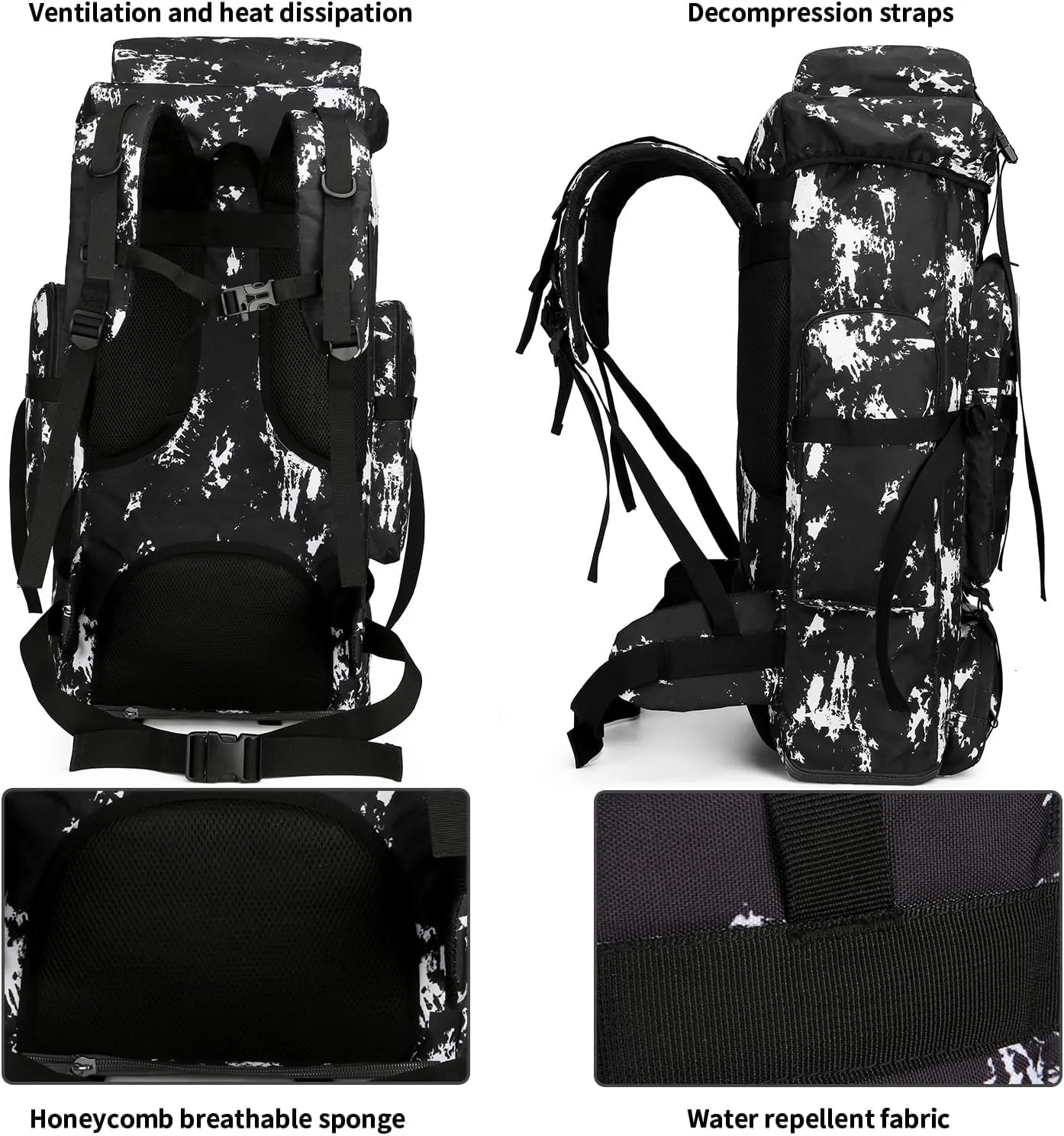 100L Camping Hiking Military Tactical Backpack Outdoor Climbing Sport Bags for Camping,Backpacking (Black Lightning)