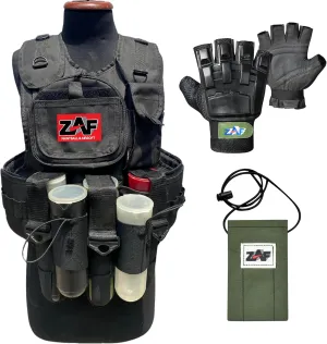 11 pod paintball vest with free size half finger gloves and barrel pouche, unisex