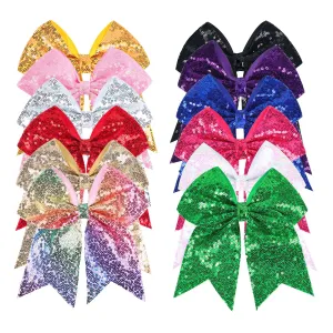 12-Color Jumbo Glitter Cheer Bow Clip – 7” Sequin Hair Bow for Girls, Perfect for Softball, Uniforms, Christmas, Halloween, and Special Occasions