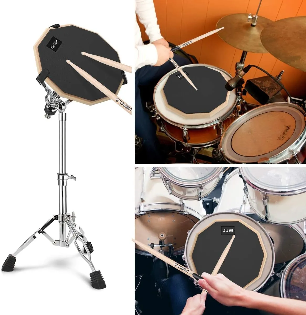 12 Inch Silent Drum Pad,Dumb Drum Beginner Rubber Practice Pad,with 5A Drum Sticks & Storage Bag(Black)