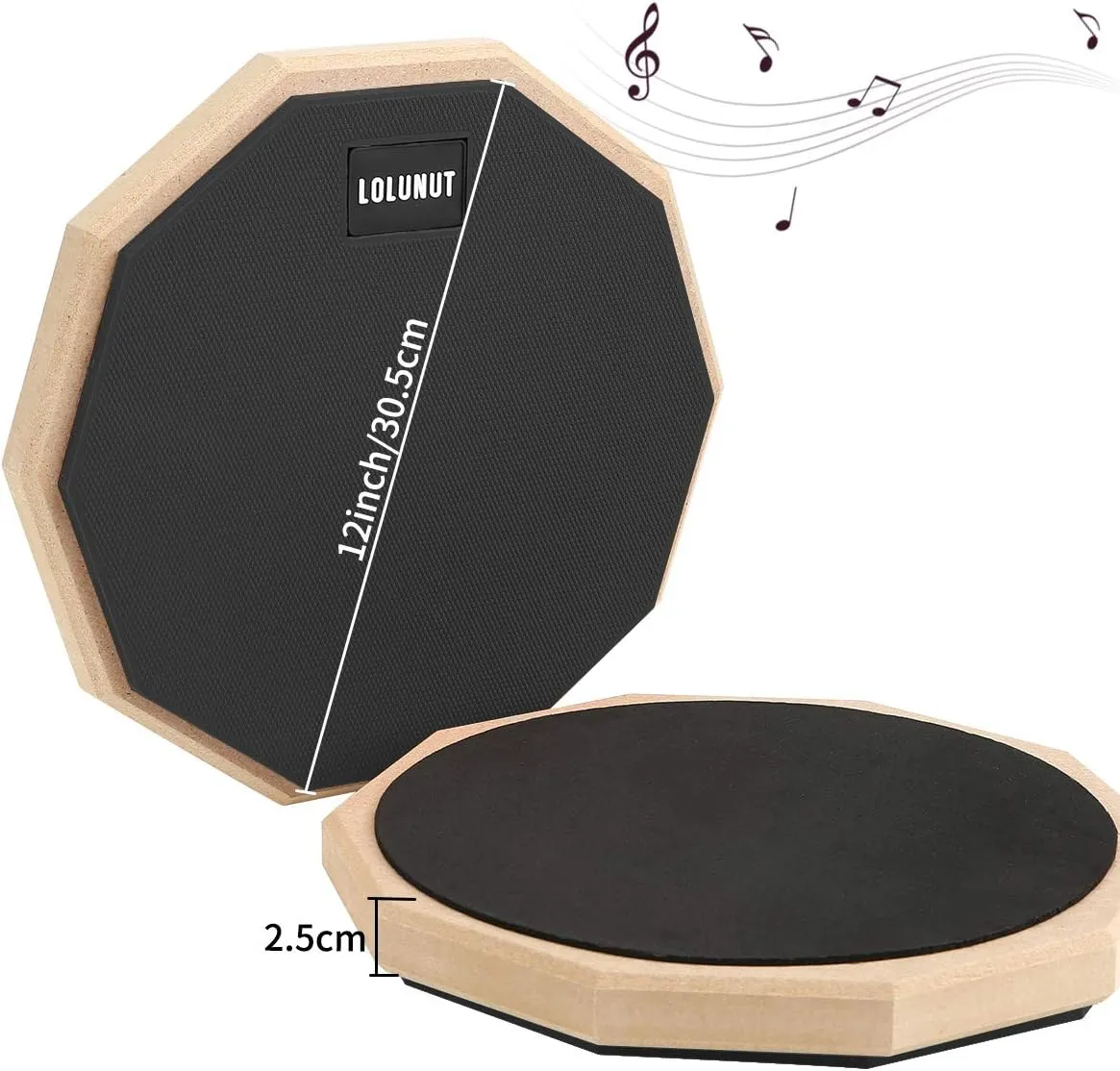 12 Inch Silent Drum Pad,Dumb Drum Beginner Rubber Practice Pad,with 5A Drum Sticks & Storage Bag(Black)