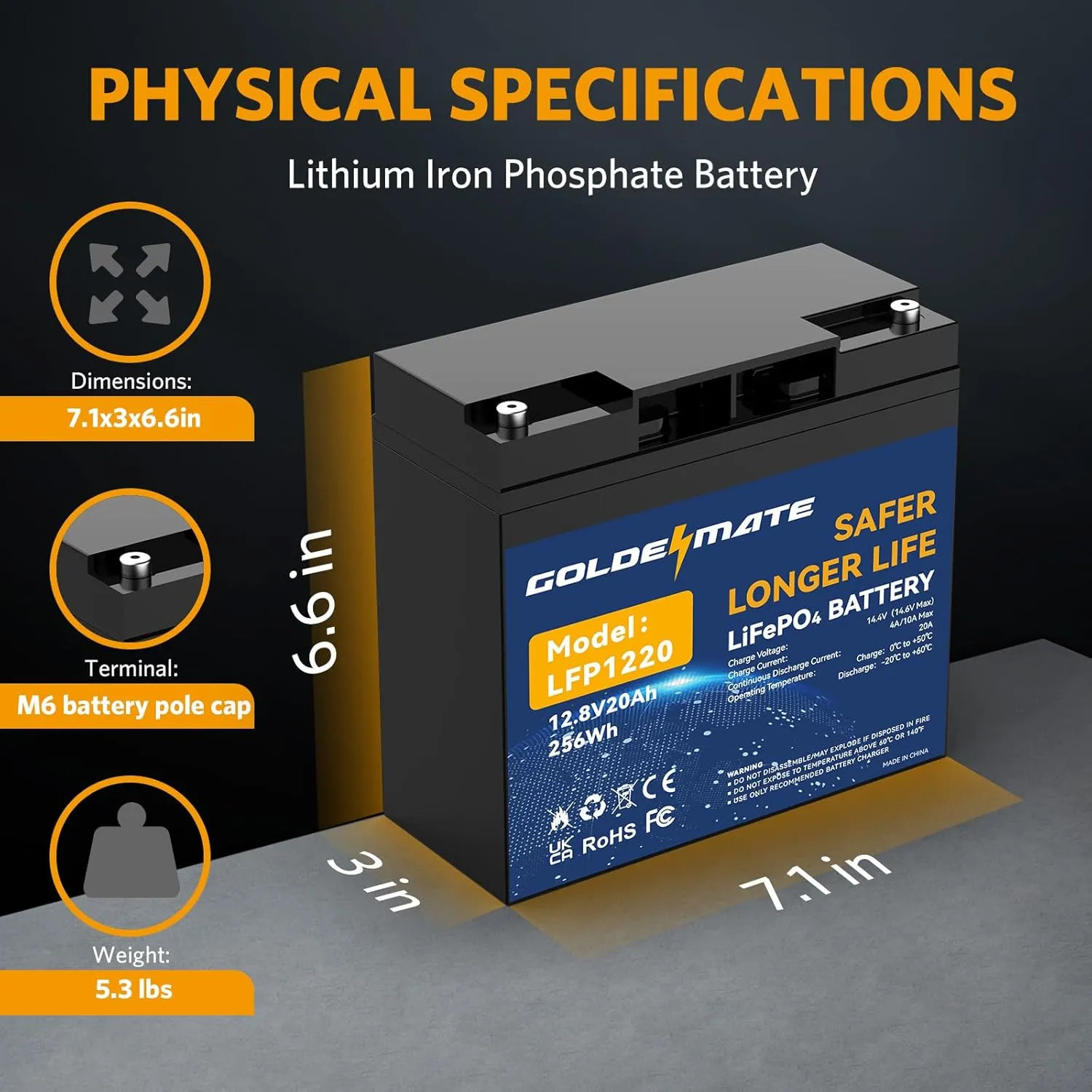 12V 20Ah Lithium LiFePO4 Deep Cycle Battery, Rechargeable Battery Up to 2000-7000 Cycles, Built-in BMS, Lithium Iron Phosphate for Solar, Marine, Energy Storage, Off-Grid Applications