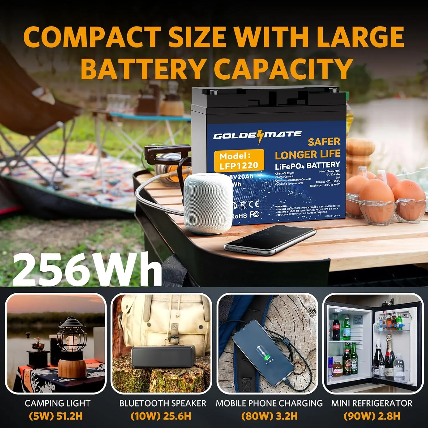 12V 20Ah Lithium LiFePO4 Deep Cycle Battery, Rechargeable Battery Up to 2000-7000 Cycles, Built-in BMS, Lithium Iron Phosphate for Solar, Marine, Energy Storage, Off-Grid Applications