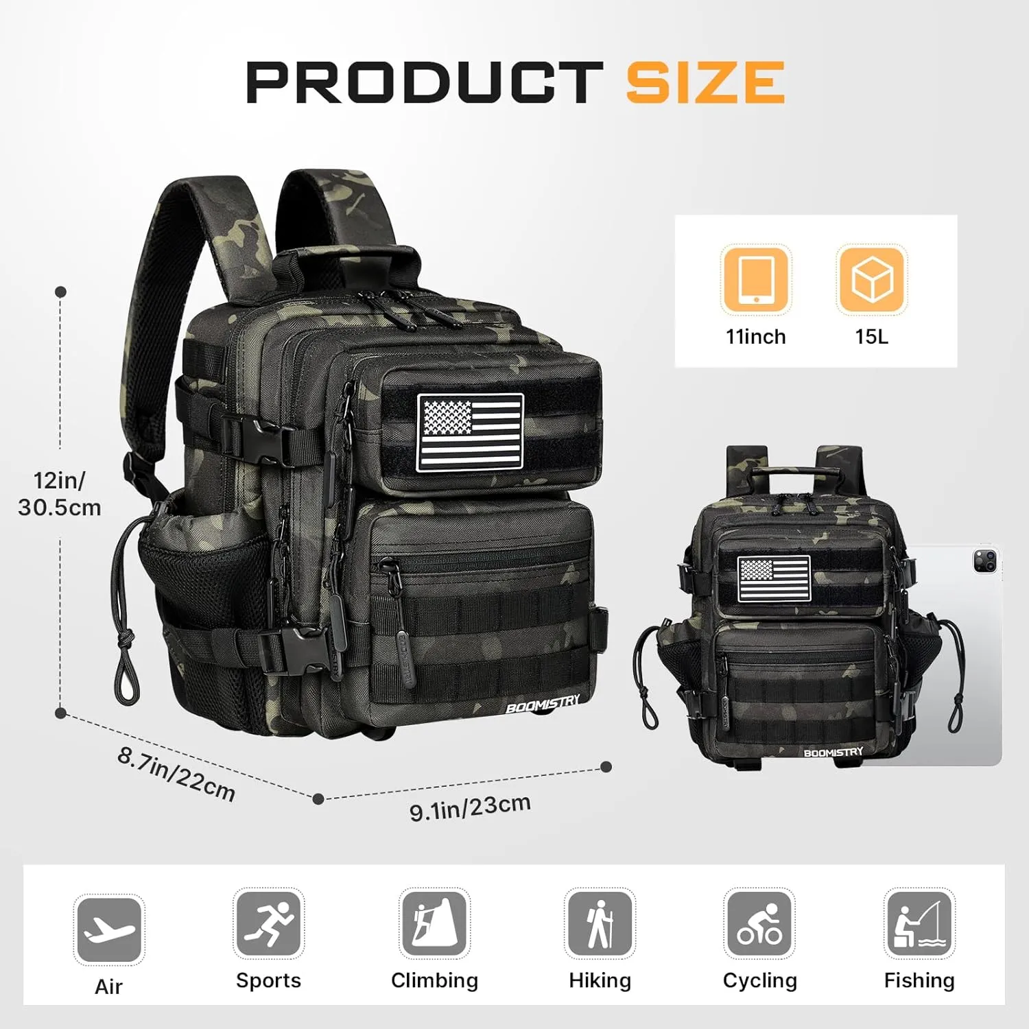 15L Mini Tactical Backpack Small Tactical Backpack for Men and Women, Military Backpack for Gym, Hiking, Daily (Black Camo-15L)