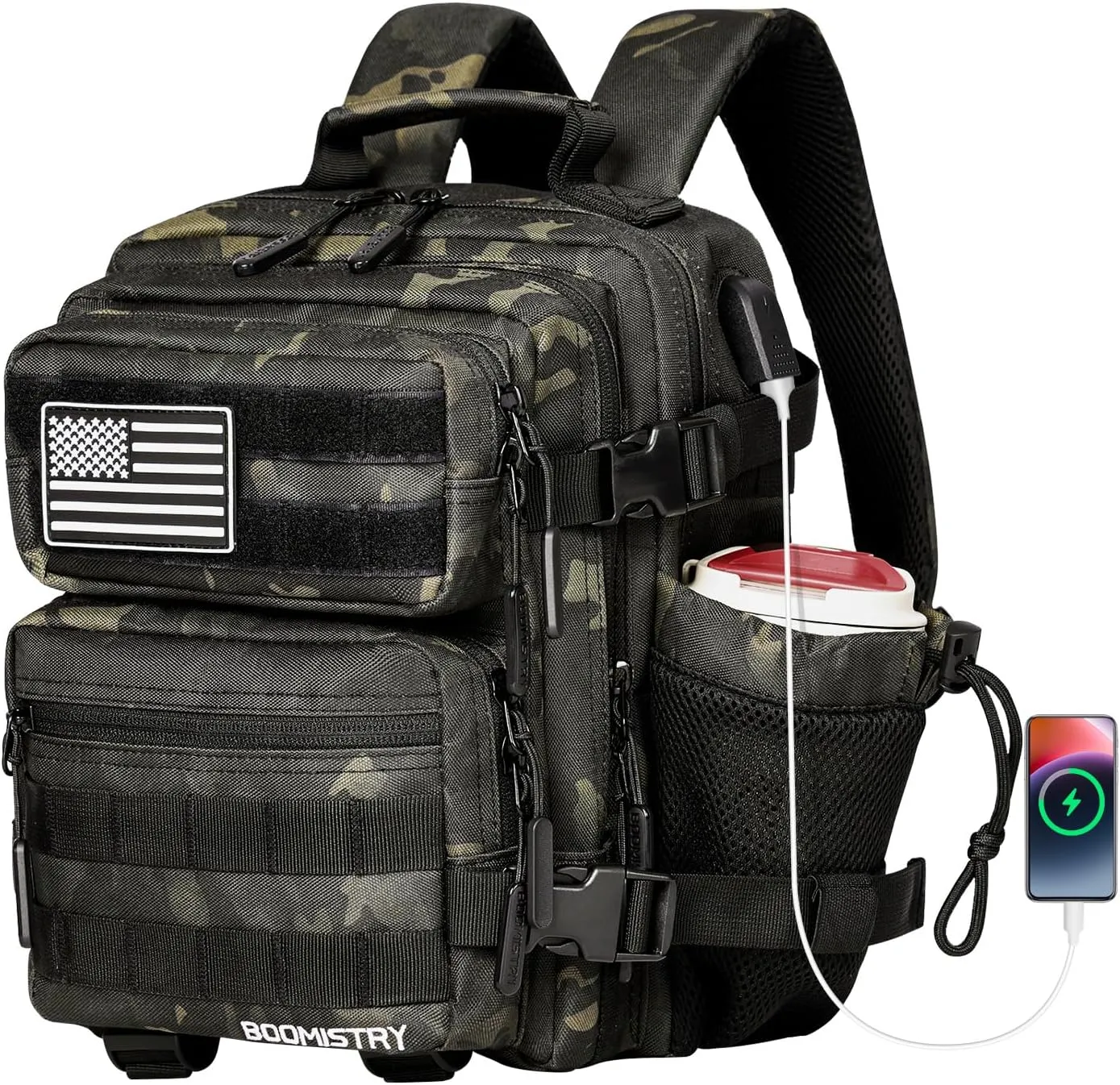 15L Mini Tactical Backpack Small Tactical Backpack for Men and Women, Military Backpack for Gym, Hiking, Daily (Black Camo-15L)