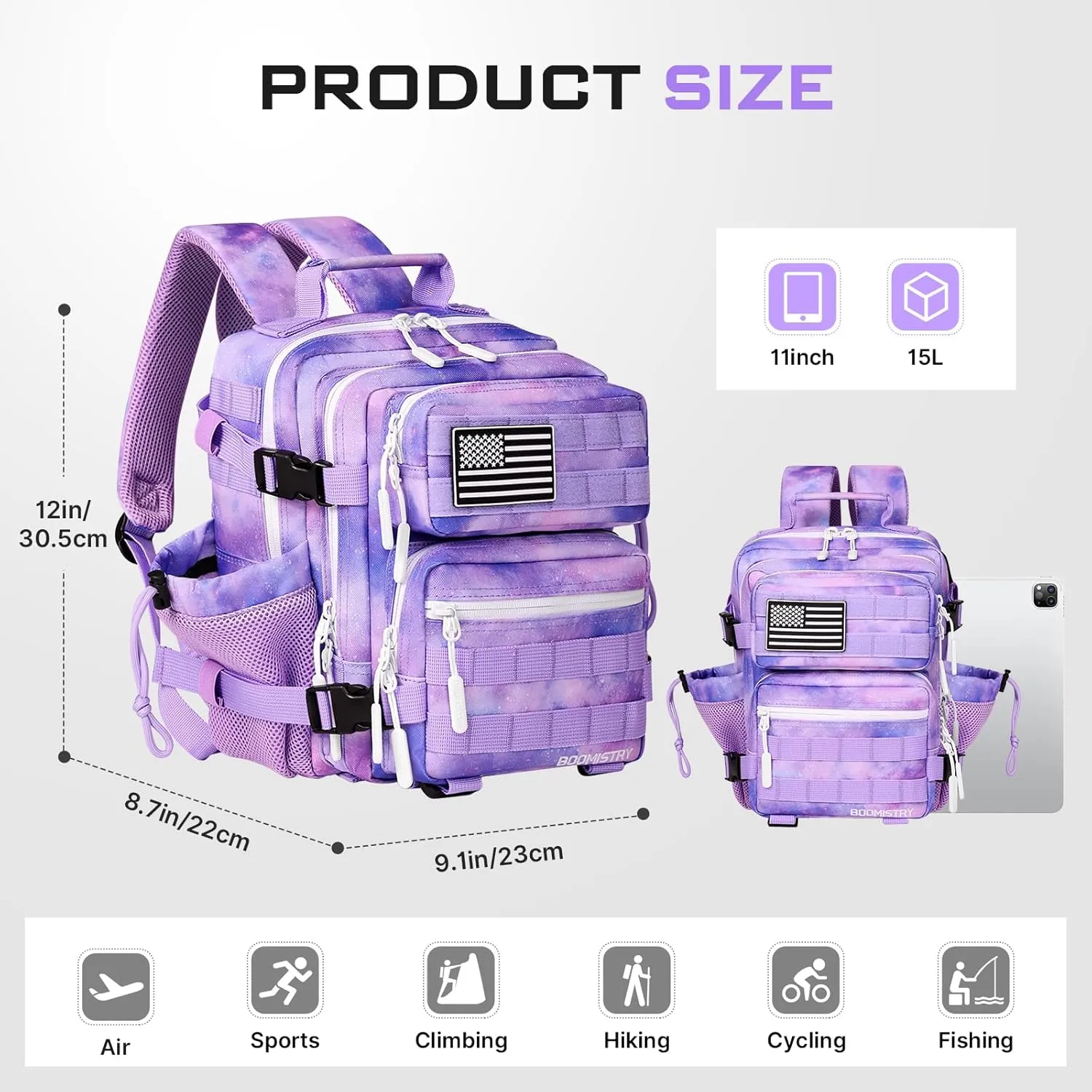 15L Mini Tactical Backpack Small Tactical Backpack for Women, Military Backpack for Gym, Hiking, Daily (Purple Nebula-15L)
