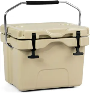 16 Quart Cooler Portable Ice Chest 24 Cans Ice Box Leak-Proof Design Equipped with 2 Cup Holders Securing Latches Lockable Lid Stainless Steel Handle Drain Plug Foot Pads 3-5 Days Ice Retention
