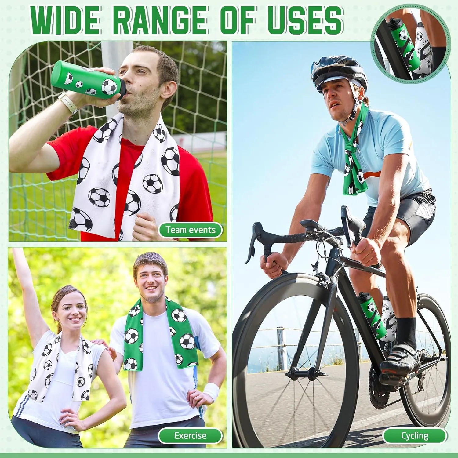 18 Pcs Sports Party Favors Basketball Soccer Water Bottle Baseball Softball Cooling Towel 6 Sports Water Bottle 6 Ice Towel 6 Drawstring Bag Football Volleyball Towel for Team Gift