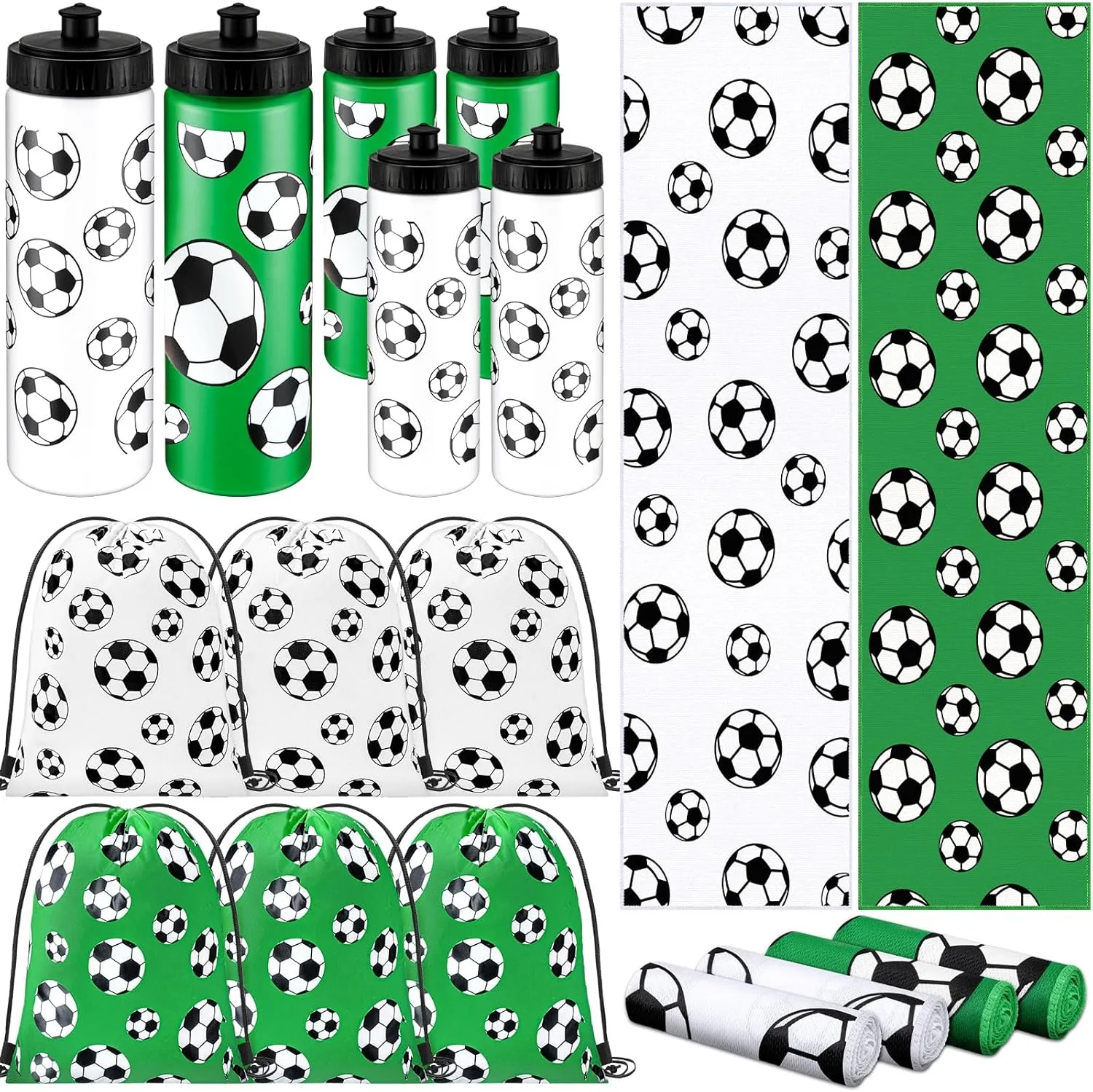18 Pcs Sports Party Favors Basketball Soccer Water Bottle Baseball Softball Cooling Towel 6 Sports Water Bottle 6 Ice Towel 6 Drawstring Bag Football Volleyball Towel for Team Gift