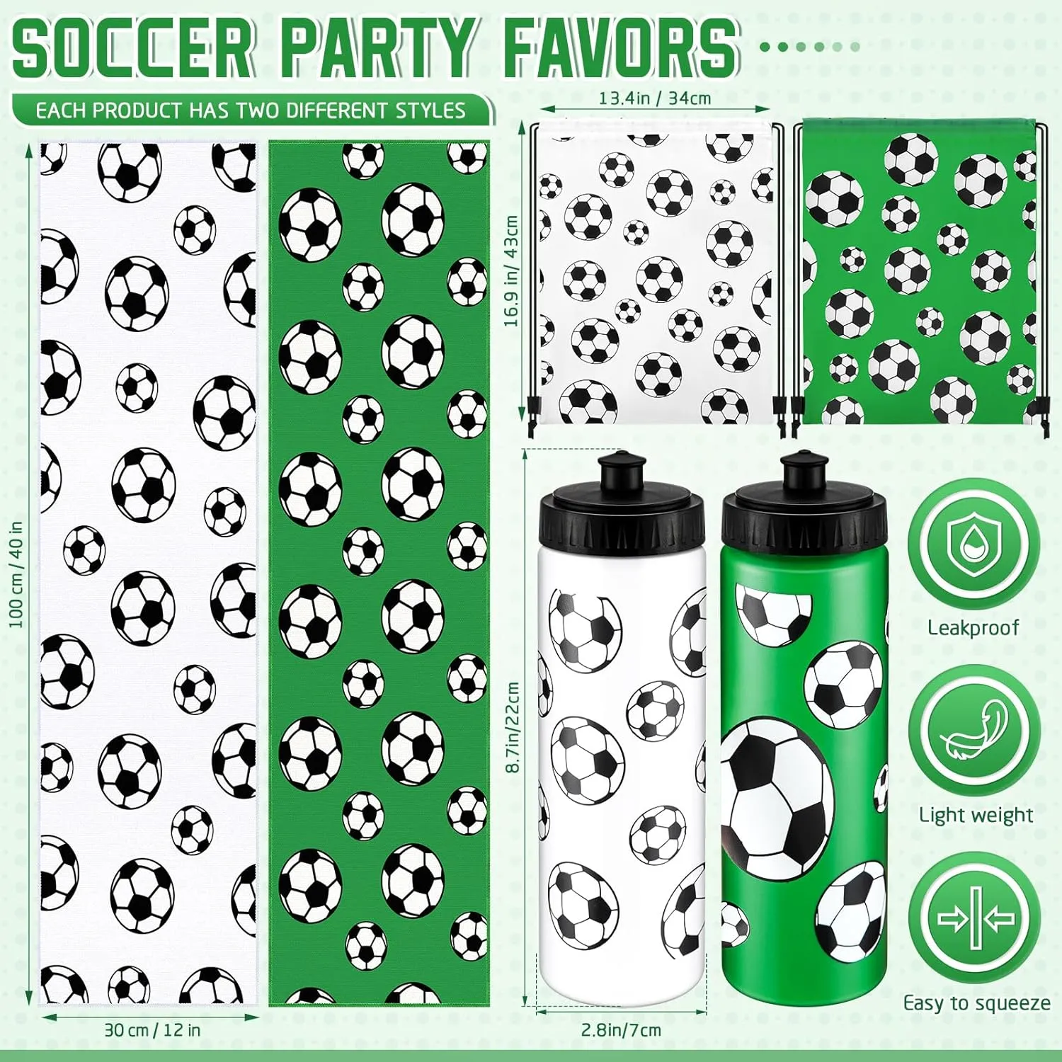 18 Pcs Sports Party Favors Basketball Soccer Water Bottle Baseball Softball Cooling Towel 6 Sports Water Bottle 6 Ice Towel 6 Drawstring Bag Football Volleyball Towel for Team Gift