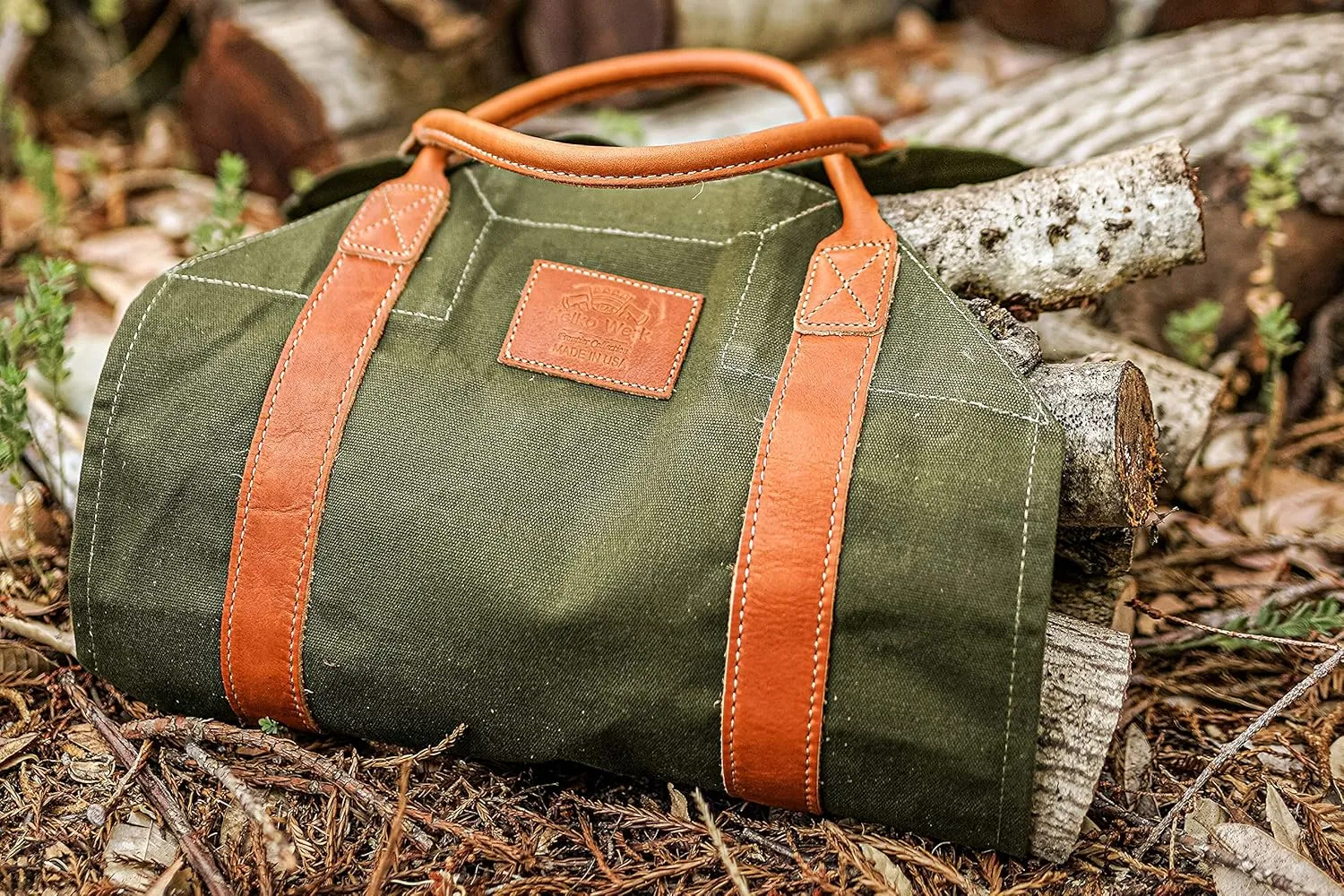 1844 Helko Werk Germany Frontier Collection Canvas Log Carrier - Firewood Holders and bags for Fireplace Logs - Made in USA (Log Carrier Green) #8755G