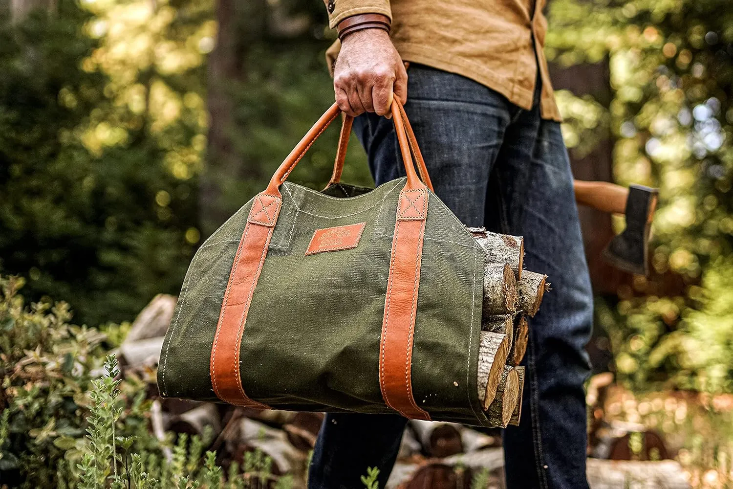 1844 Helko Werk Germany Frontier Collection Canvas Log Carrier - Firewood Holders and bags for Fireplace Logs - Made in USA (Log Carrier Green) #8755G