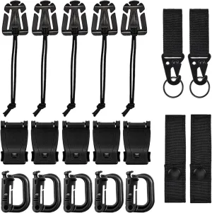 19 Pieces Tactics Gear Bag Clip Strap Set, D-Rings Carabiner Grimloc Locking, Carabiner Hooks, Nylon Webbing Buckles