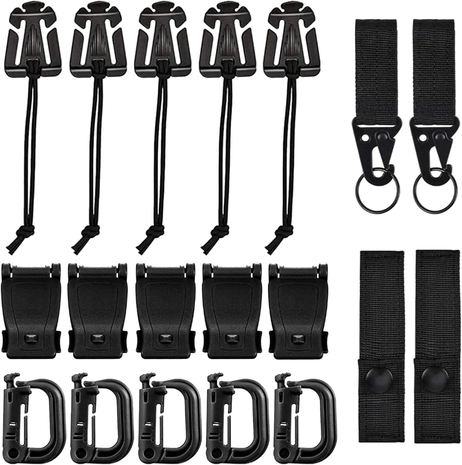 19 Pieces Tactics Gear Bag Clip Strap Set, D-Rings Carabiner Grimloc Locking, Carabiner Hooks, Nylon Webbing Buckles