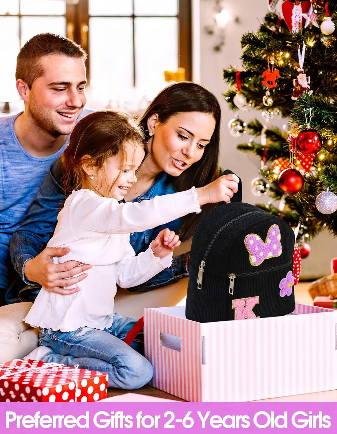 2 3 4 5 6 Year Old Girl Gifts Chenille Initial Mouse Bow Mini Backpack, Corduroy Toddler Backpacks Christmas Birthday Gifts for Girls 2-4 5-6, Black Mini Diaper Bag Must Haves for Park Travel Letter K