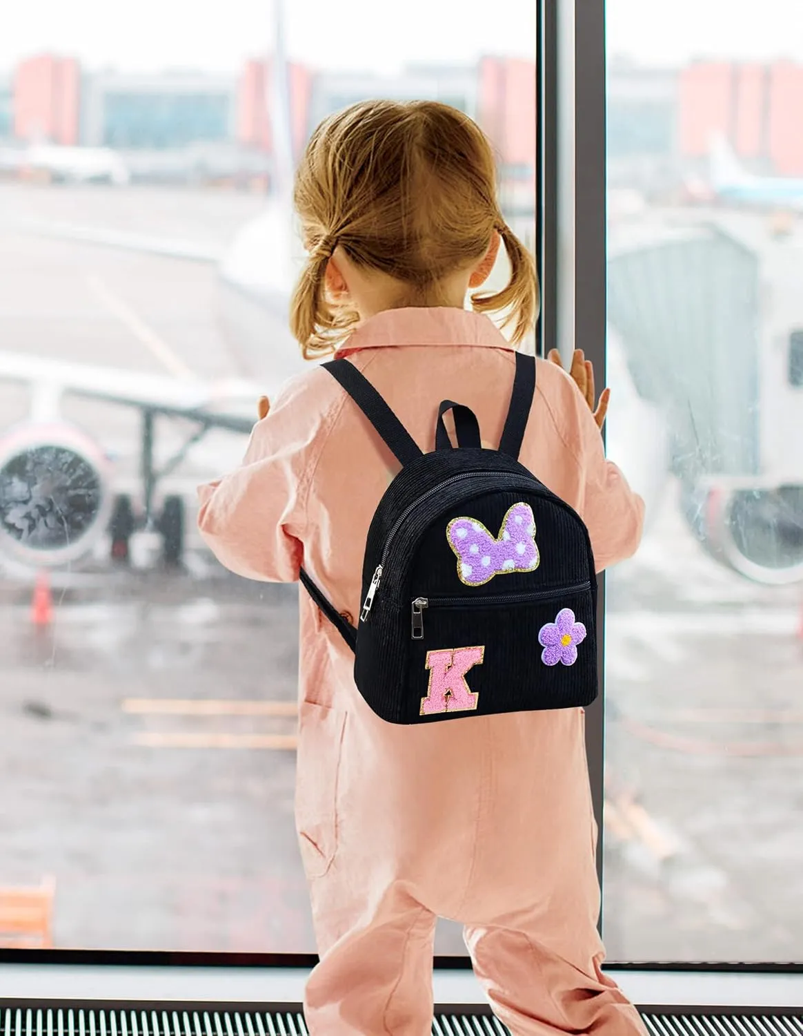 2 3 4 5 6 Year Old Girl Gifts Chenille Initial Mouse Bow Mini Backpack, Corduroy Toddler Backpacks Christmas Birthday Gifts for Girls 2-4 5-6, Black Mini Diaper Bag Must Haves for Park Travel Letter K
