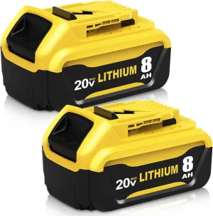 2-Pack 8000mAh High Capacity Replacement for Dewalt 20V Battery Compatible with Dewalt 20 Volt Lithium Battery Max DCB200 DCB201 DCB203 DCB204 DCB206 DCB207 DCB181 DCB180 Series Tools (Yellow)
