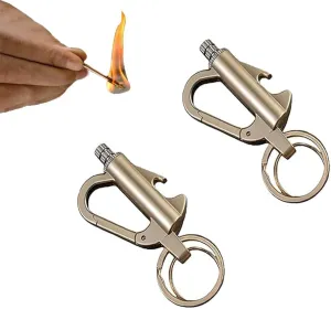 2 Pcs Metal Keychain Lighter,keychain lighter, Portable waterproof flint fire starter matches, for Outdoor Survival Gift