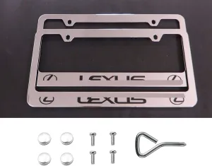 2 PCS Stainless Steel License Plate Frame – Rust-Resistant, Custom Fit for Lexus Owners, 4 Holes Front & Rear Holders with Fasteners, Inserts, Rust/Rattle Proof Pads, Easy Installation