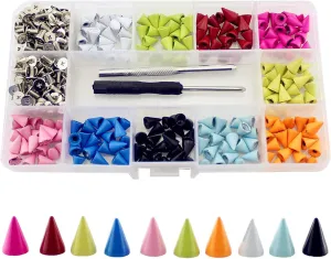 200 Sets Colorful Leather Spikes Kit 10mm Punk Bullet Metal Screw On Solid Rivets DIY Crafts Studs for Clothing Belts Dog Collar
