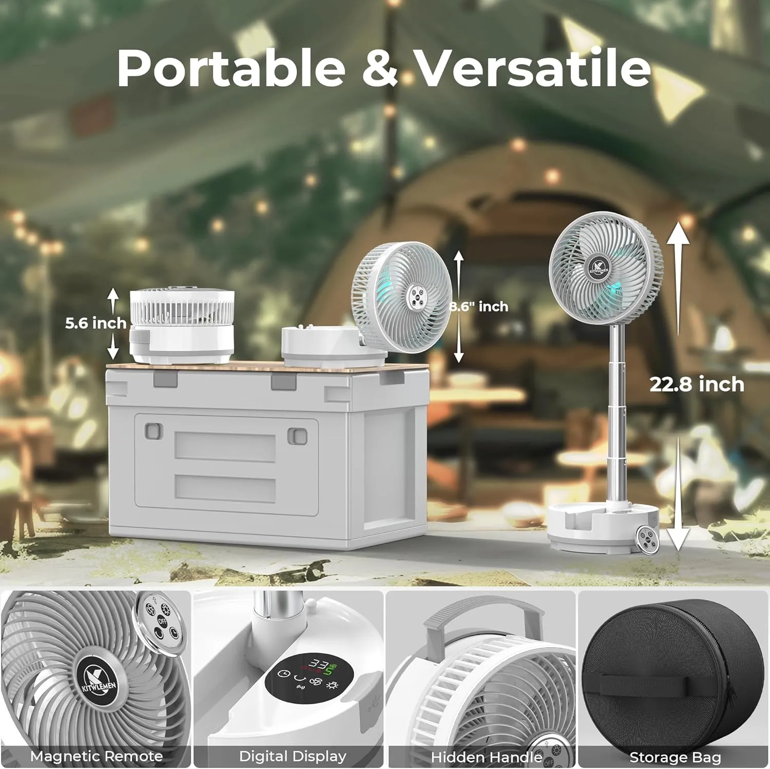 20000mAh Battery Operated Oscillating Table Fan - 112Hrs Rechargeable Camping Fan with Light & Timer, 8 Speeds Portable Travel Fan for Cruise RV Trip, Hurricane Power Outage (8" with Case)