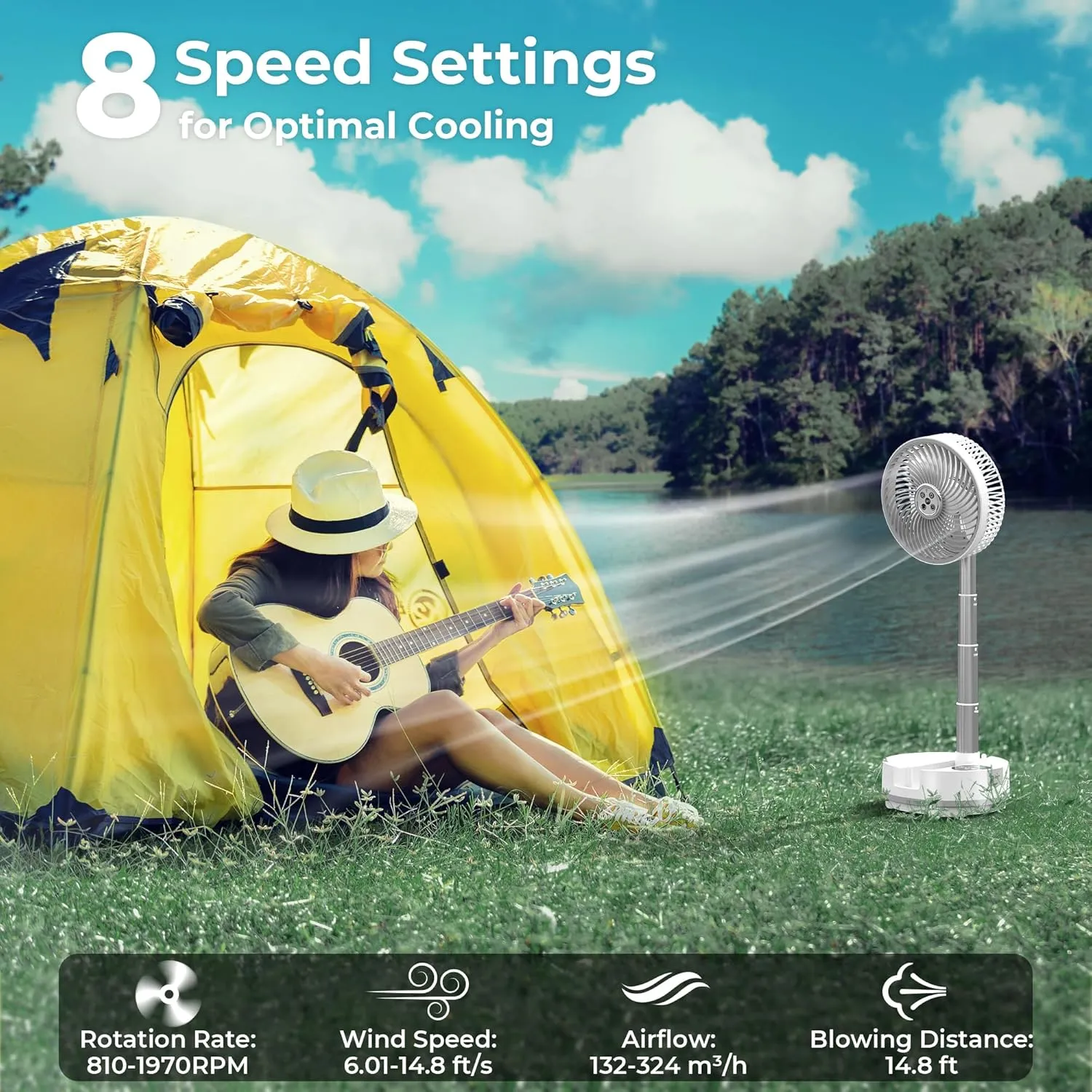 20000mAh Battery Operated Oscillating Table Fan - 112Hrs Rechargeable Camping Fan with Light & Timer, 8 Speeds Portable Travel Fan for Cruise RV Trip, Hurricane Power Outage (8" with Case)