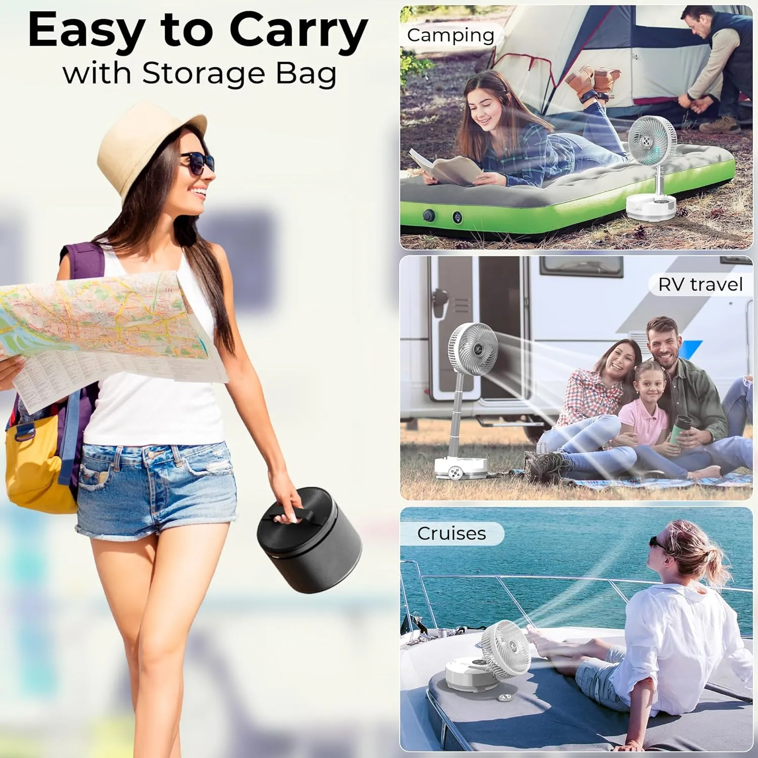 20000mAh Battery Operated Oscillating Table Fan - 112Hrs Rechargeable Camping Fan with Light & Timer, 8 Speeds Portable Travel Fan for Cruise RV Trip, Hurricane Power Outage (8" with Case)