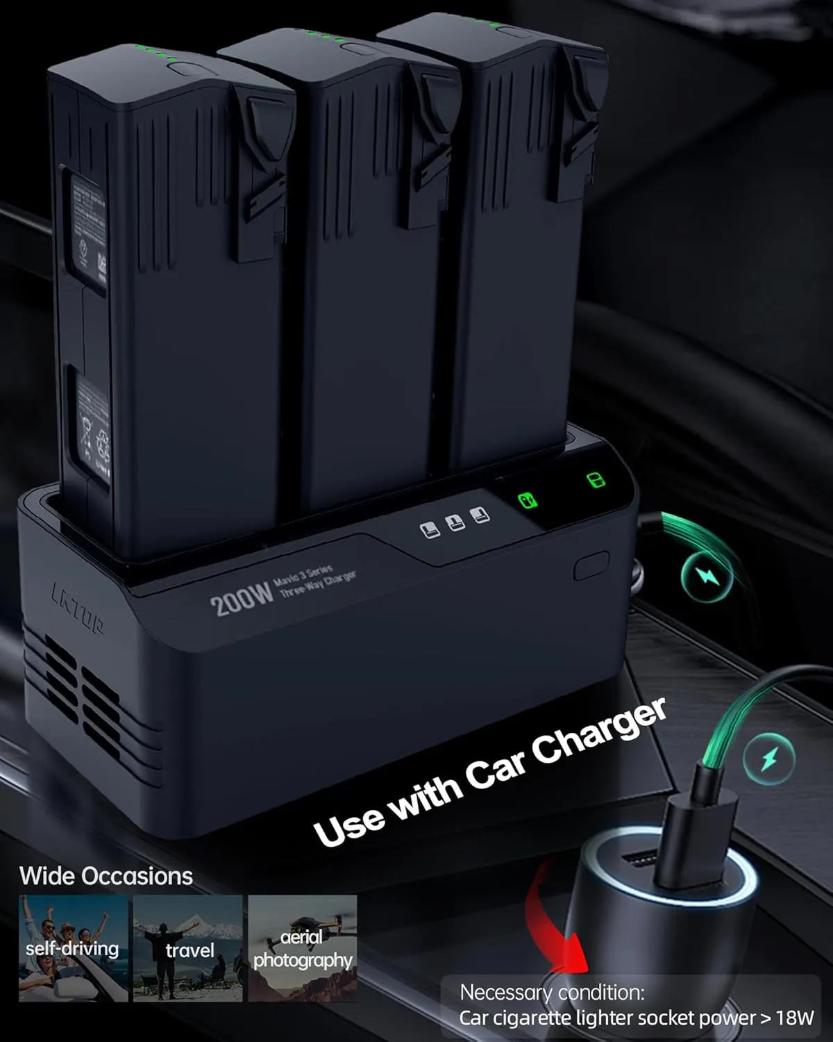 200W Mavic 3 Pro Battery Charging Hub, Mavic 3 Fast Charger for DJI Mavic 3/Pro/Classic/Cine/Pro Cine/Enterprise/Thermal Drone, Controller, Hub/Car Charger (3.5X Fast, Charge 3 Batteries: 1hr)