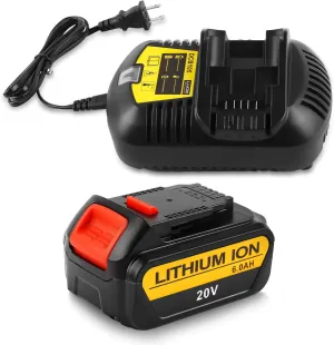 20V 6.0Ah Battery Replacement for Dewalt 20V Max Battery and DCB105 Charger Combo Compatible with Flexvolt 20V/60V DCB206 DCD/DCF/DCG/DCS Cordless Power Tools