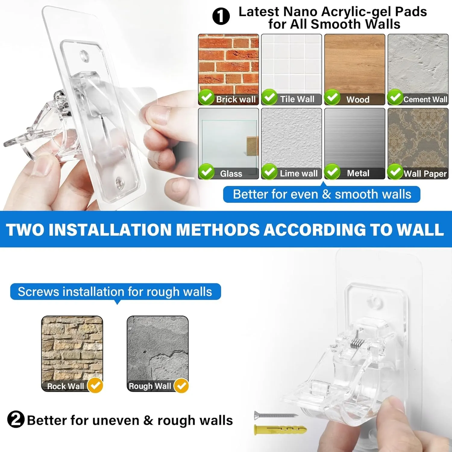24-Pack No Drill Needed Curtain Rod Holders Brackets, Self Adhesive Rod Holder Hooks, Multipurpose Nail Free Stick on Curtain Rod Hooks, Curtain Hangers for Bathroom, Bedroom, Livingroom