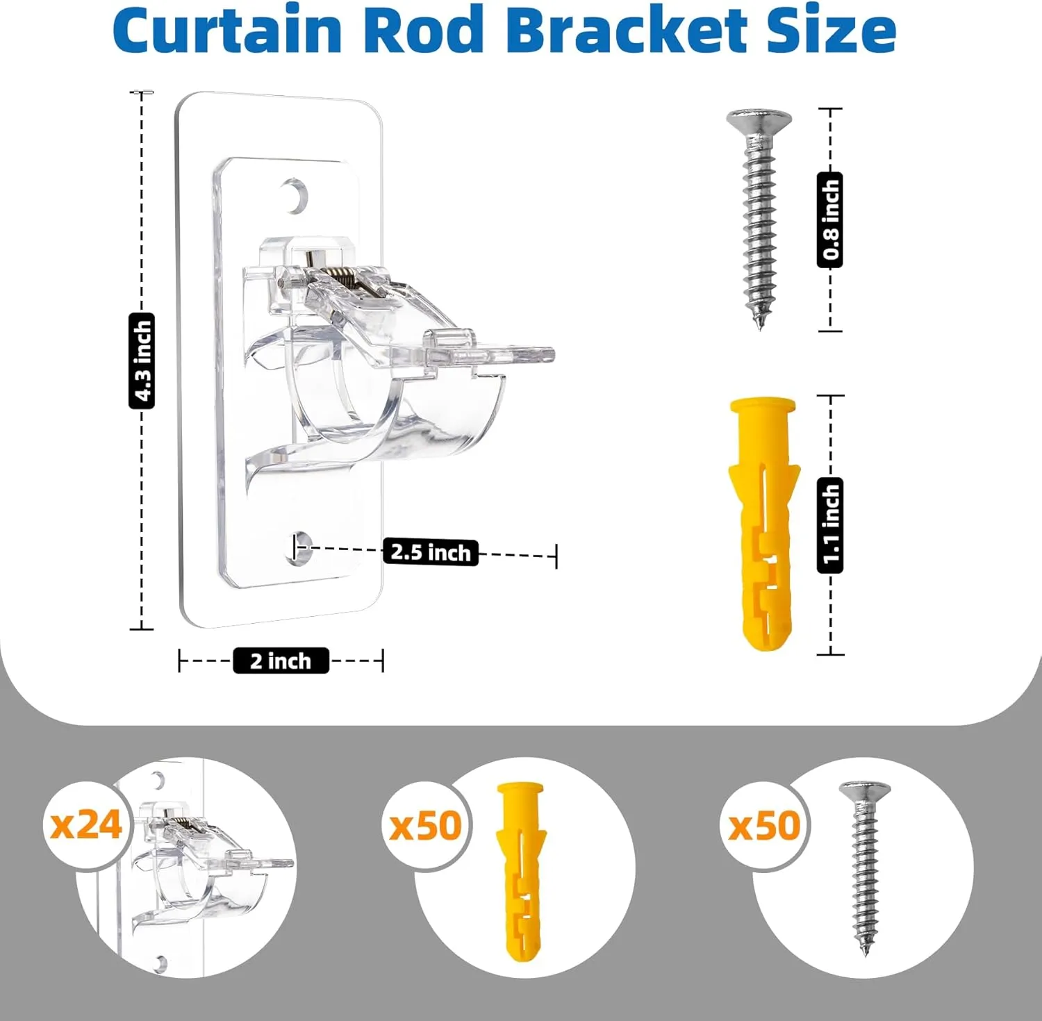 24-Pack No Drill Needed Curtain Rod Holders Brackets, Self Adhesive Rod Holder Hooks, Multipurpose Nail Free Stick on Curtain Rod Hooks, Curtain Hangers for Bathroom, Bedroom, Livingroom