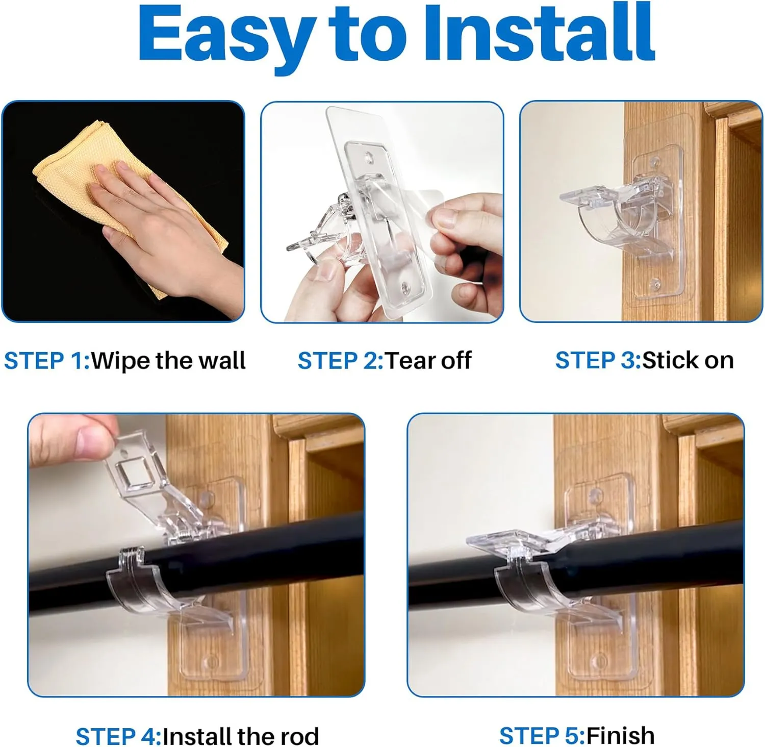 24-Pack No Drill Needed Curtain Rod Holders Brackets, Self Adhesive Rod Holder Hooks, Multipurpose Nail Free Stick on Curtain Rod Hooks, Curtain Hangers for Bathroom, Bedroom, Livingroom