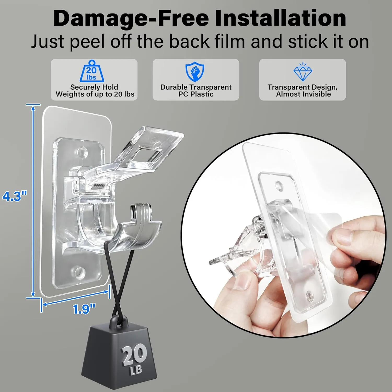 24-Pack No Drill Needed Curtain Rod Holders Brackets, Self Adhesive Rod Holder Hooks, Multipurpose Nail Free Stick on Curtain Rod Hooks, Curtain Hangers for Bathroom, Bedroom, Livingroom