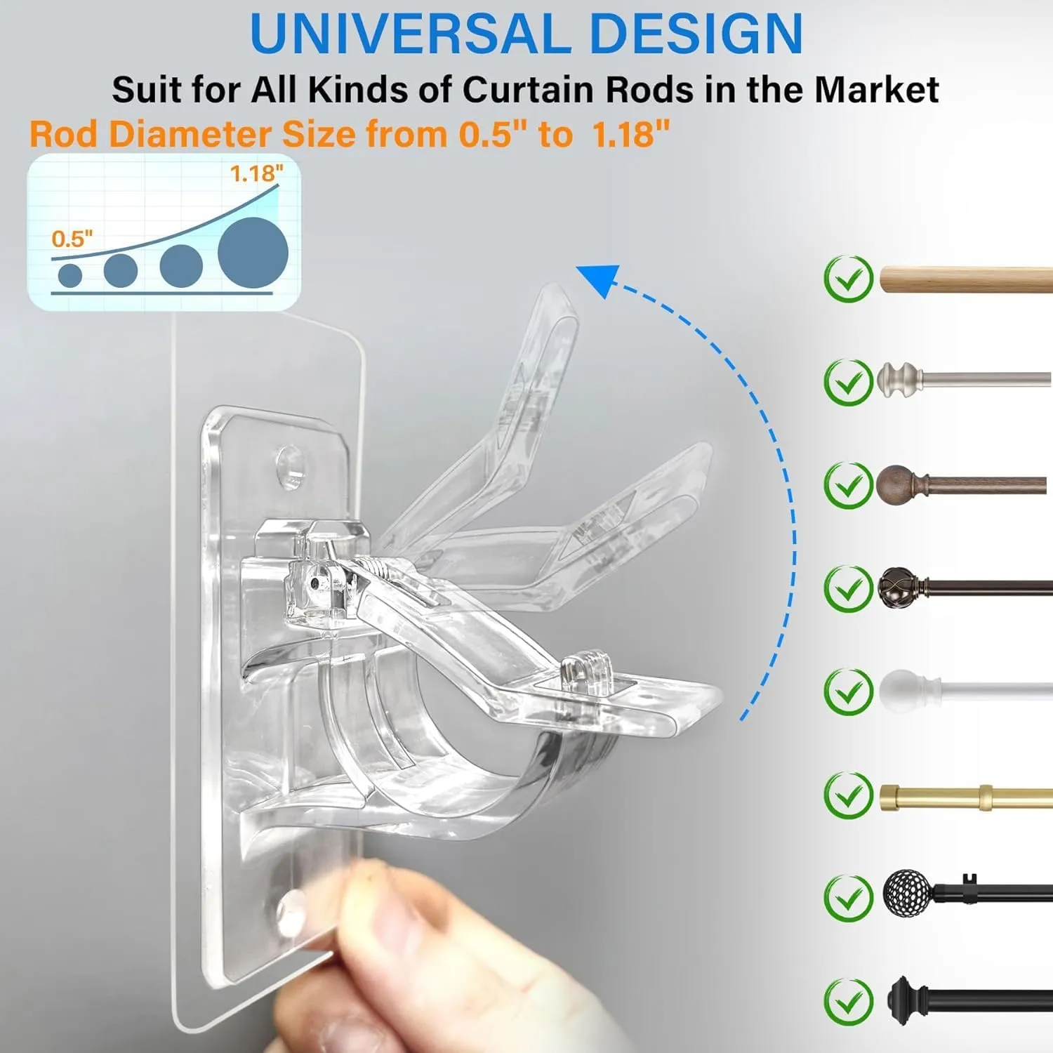24-Pack No Drill Needed Curtain Rod Holders Brackets, Self Adhesive Rod Holder Hooks, Multipurpose Nail Free Stick on Curtain Rod Hooks, Curtain Hangers for Bathroom, Bedroom, Livingroom