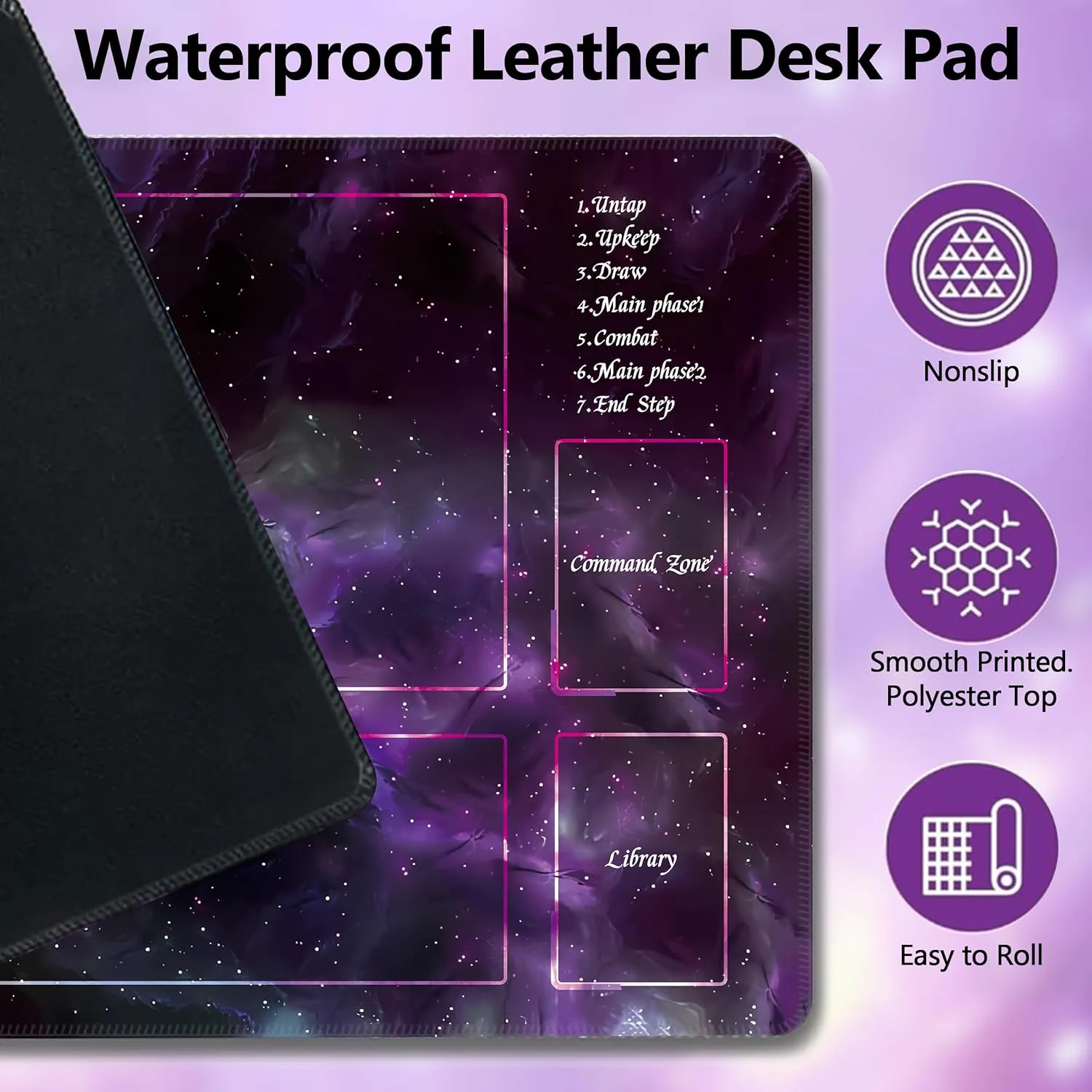 24x14 Rubber Game mat for MTG/TCG, Premium MTG playmat with Storage Bag & 16-Piece dice Set, Perfect Magic The Gathering mat (Black)