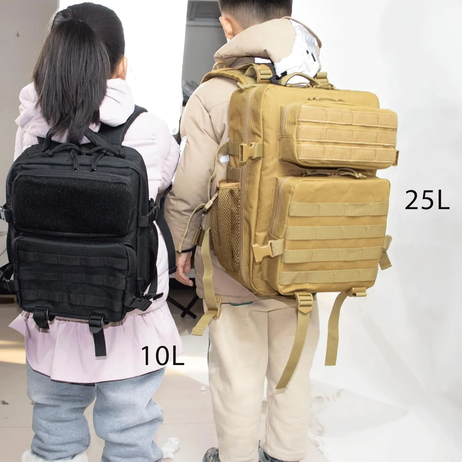 25L Small Tactical Khaki Backpack for Men and Women,Military Backpacks Rucksack with Molle Webbing Camping Daypack Bug Out Bag With Bottle Holder(25L)