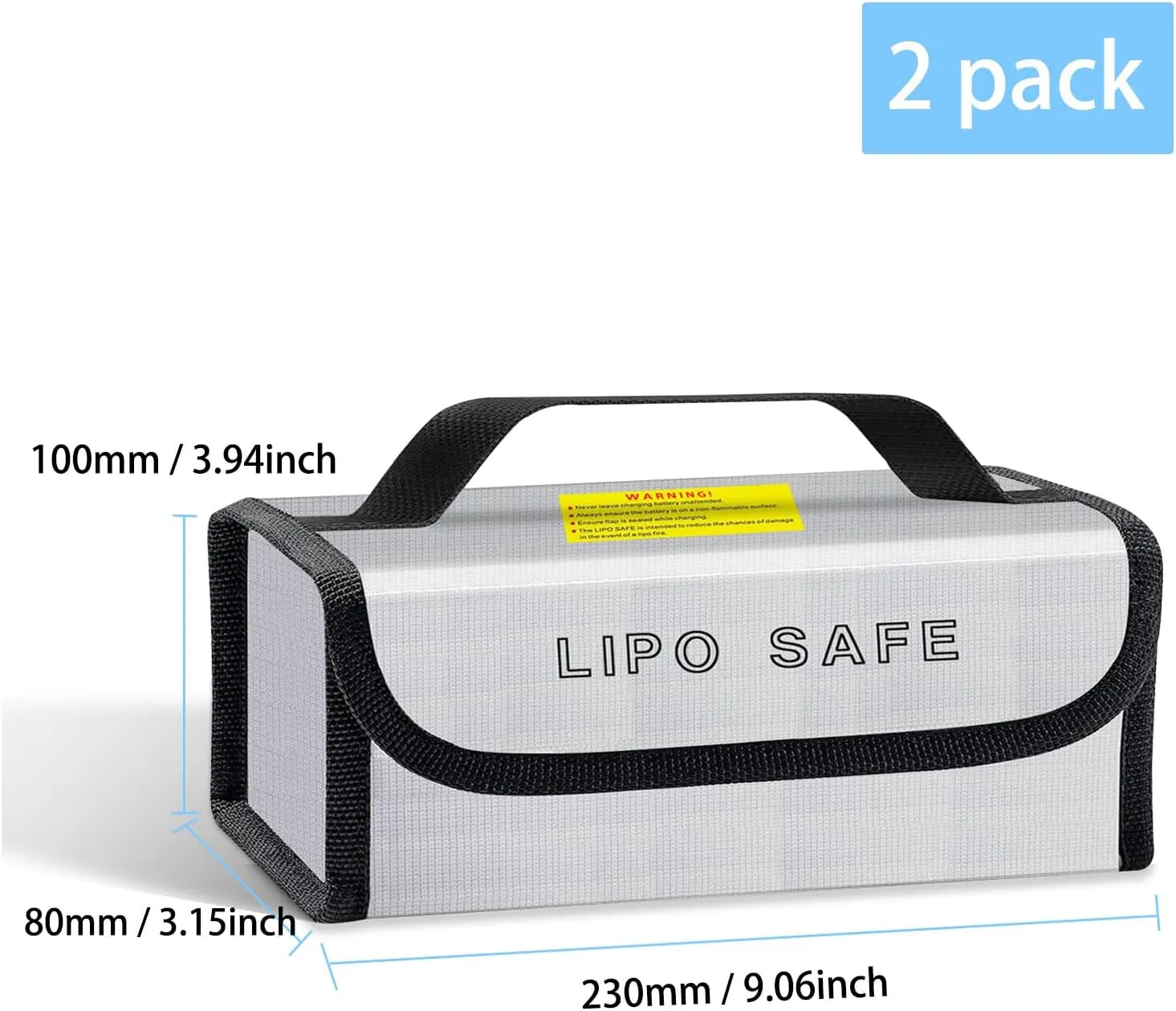 2PCS 230 * 80 * 100mm Lipo Safe Bag for Lipo Battery Pack Storage Charging Transport, Home Office Travel Fireproof Safe Storage Pouch