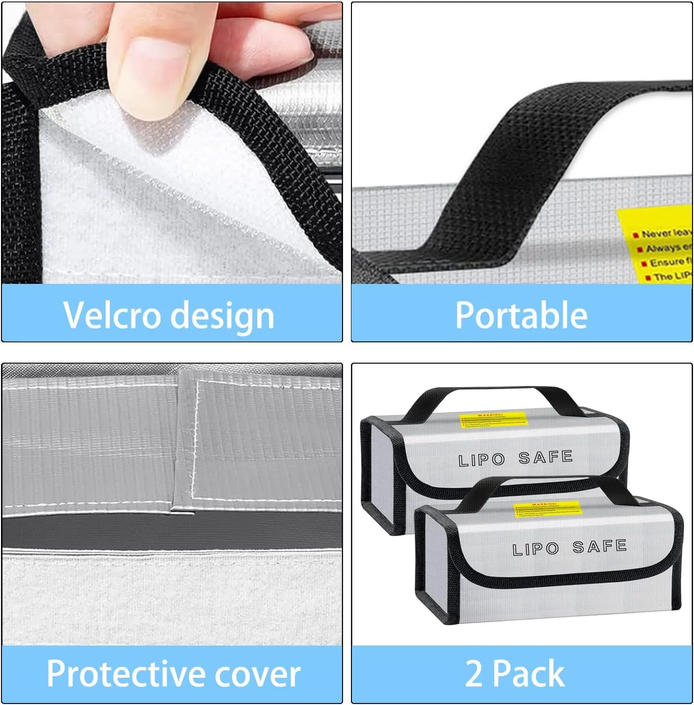 2PCS 230 * 80 * 100mm Lipo Safe Bag for Lipo Battery Pack Storage Charging Transport, Home Office Travel Fireproof Safe Storage Pouch