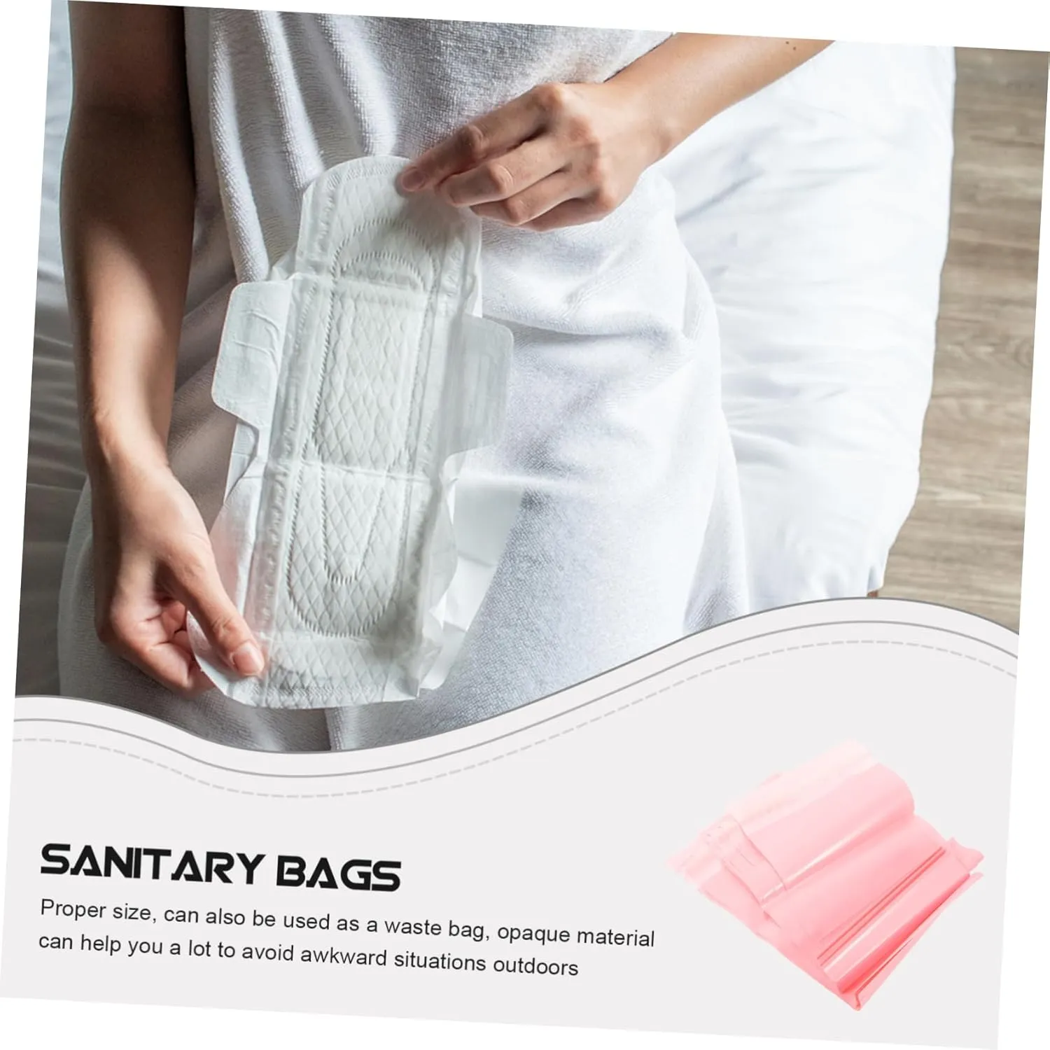 2sets 100pcs Feminine Sanitary Napkin Disposal Bags Sealing Storage for Pads Self Adhesive Durable Tear for Travel Home Use Cute Design 100pcs*2