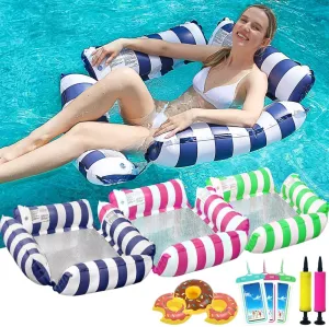 3 Pack Inflatable Pool Floats Adult, Pool Float Rafts Water Hammock with Cup Holders, Pool Floaties for Adults Swimming Pool Lake Beach