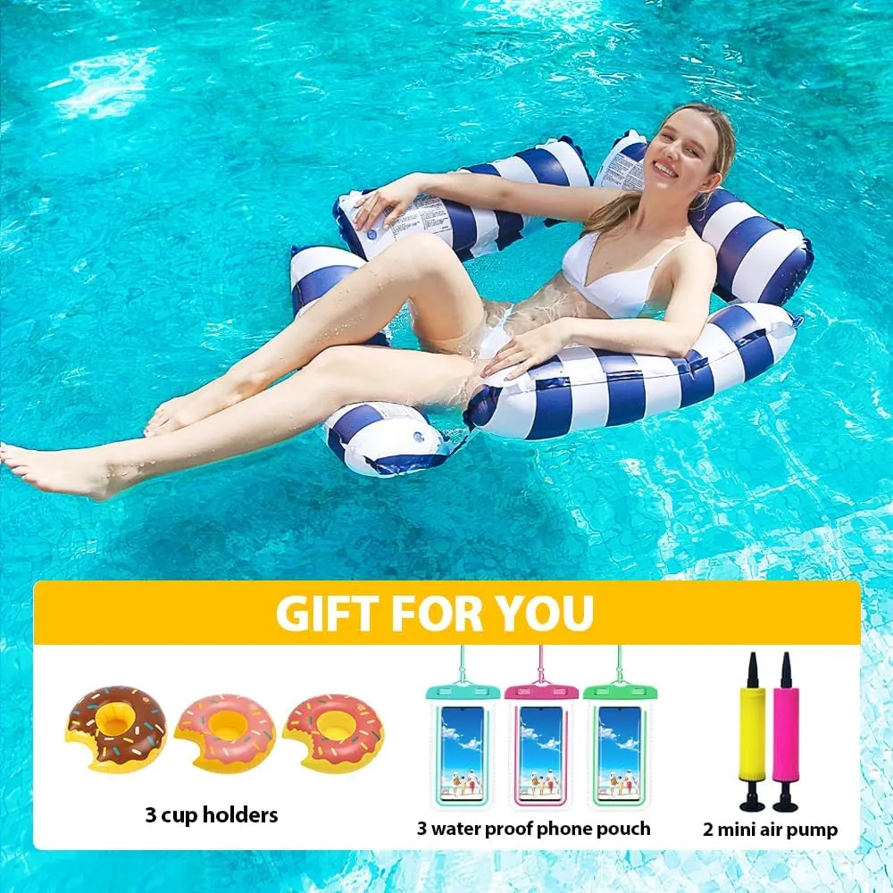 3 Pack Inflatable Pool Floats Adult, Pool Float Rafts Water Hammock with Cup Holders, Pool Floaties for Adults Swimming Pool Lake Beach