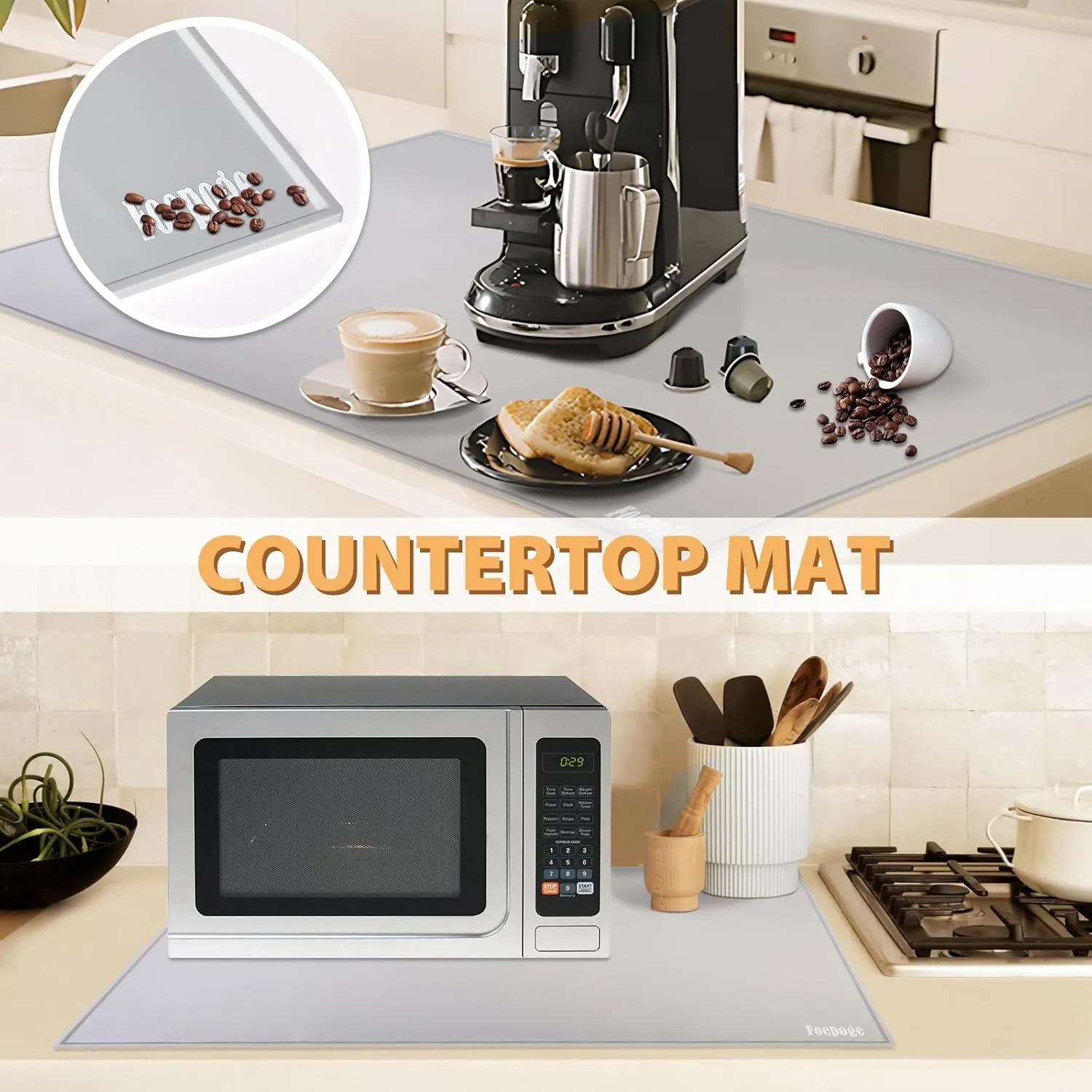 31.5 x 23.6 x 0.06 Inches Extra Thick Silicone Mat with Lip 0.22" Raised Edge for Resin, Large Silicon Matt for Kitchen Counter Heat Resistant, Silicone Craft Mat for Table Placemat by Foepoge(Gray)